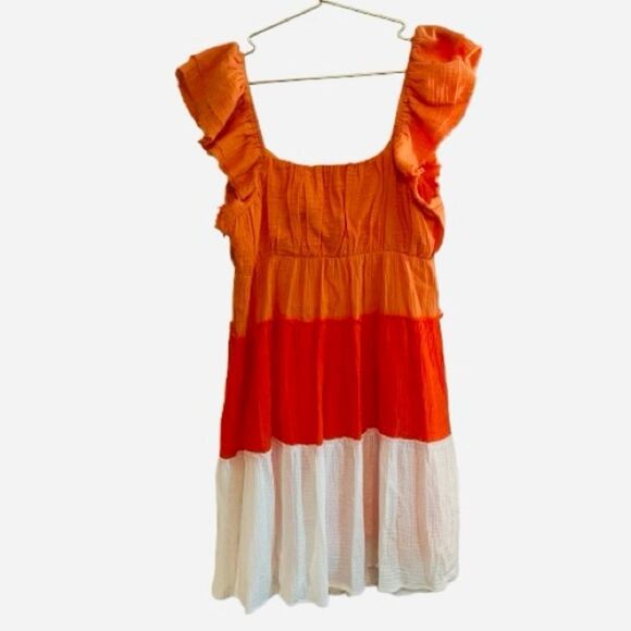 Victoria Dunn Orange and White Colorblock Dress - Picture 6 of 7